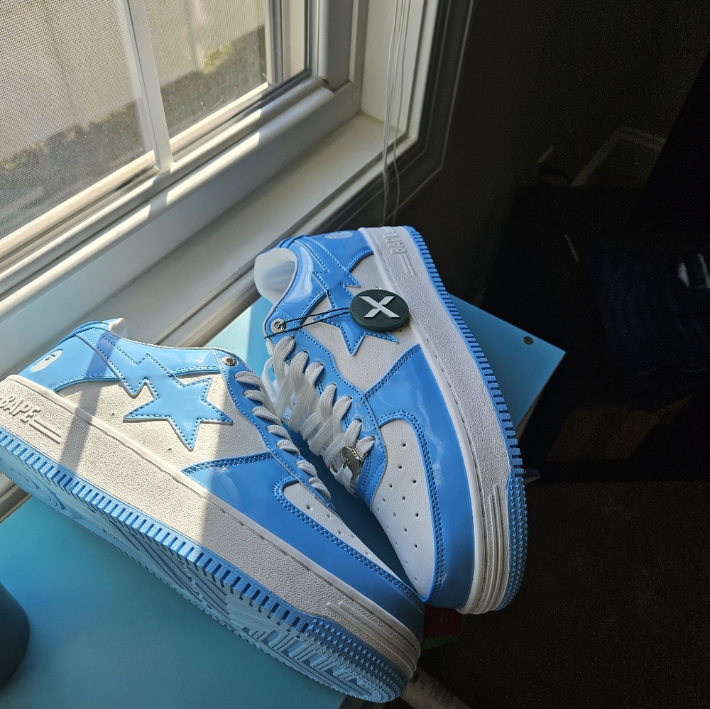 Light Blue Bapesta Patent Leather